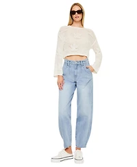 KanCan Women's Rea Ultra High Rise Tapered Wide-Leg Jeans