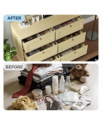 homfan Boho Rattan 6 Drawer Dresser with Wood Legs and Metal Handles for Bedroom, Living Room, Entryway