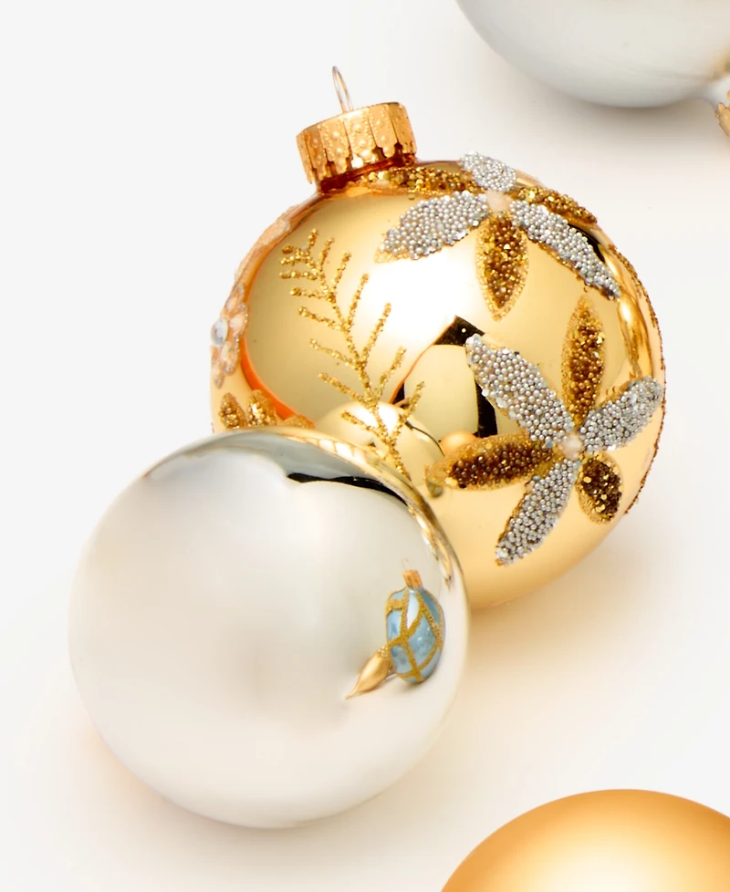 Holiday Lane Opulence Glass Gold-Tone, Silver-Tone & Blue Mixed Ornaments, Set of 12, Macy's Exclusive