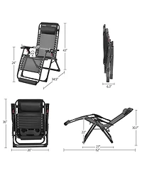 Aofar Zero Gravity Chair Folding Recliner Lounge With Pad Headrest Cup Holder Tray