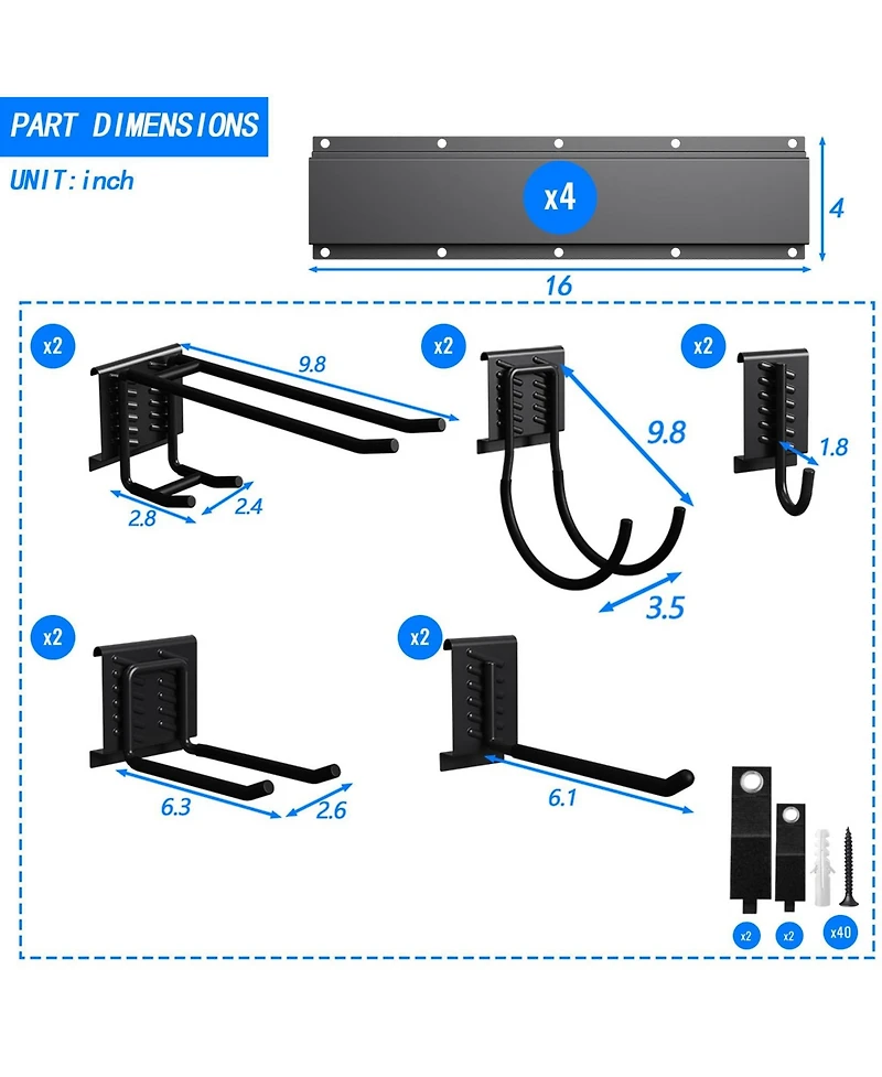 Xdovet Wall Mount Storage Rack with Adjustable Hooks