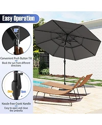 Sugift 10 Feet Solar Patio Umbrella with 32 Led Lights 3-Tier Vented Top