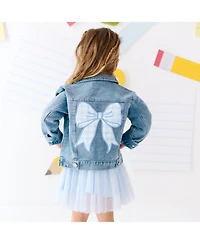 Sweet Wink Big Girls Blue Plaid Bow Patch Denim Jacket