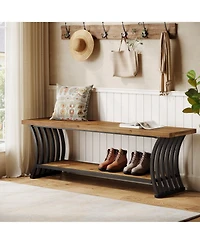 Slickblue 55" Wood Entryway Bench with Shoe Storage Shelf
