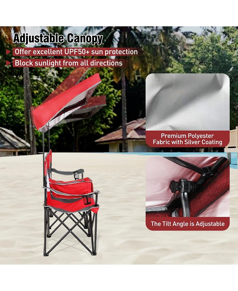Sugift Double Beach Chair with Adjustable Canopy and 3 -Side Shading Curtains