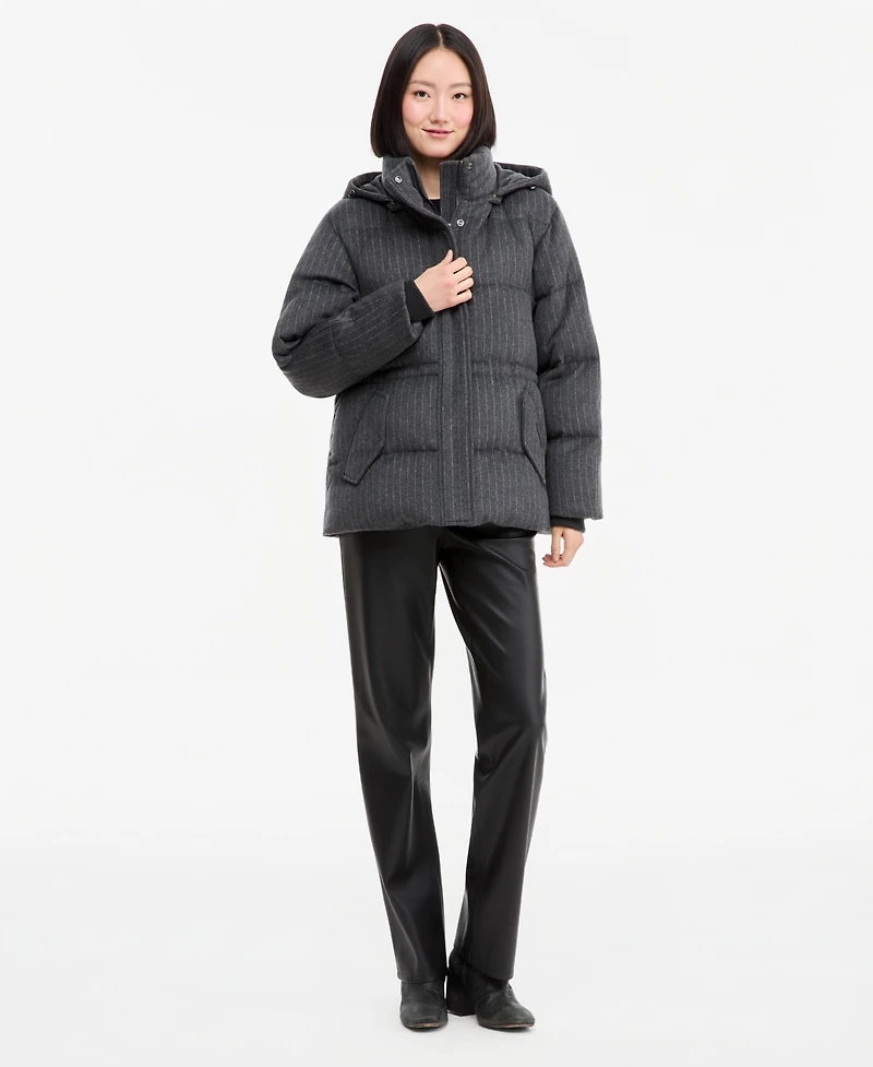 Calvin Klein Women's Pinstripe Quilted Hooded Puffer Coat
