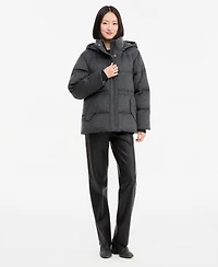 Calvin Klein Women's Pinstripe Quilted Hooded Puffer Coat