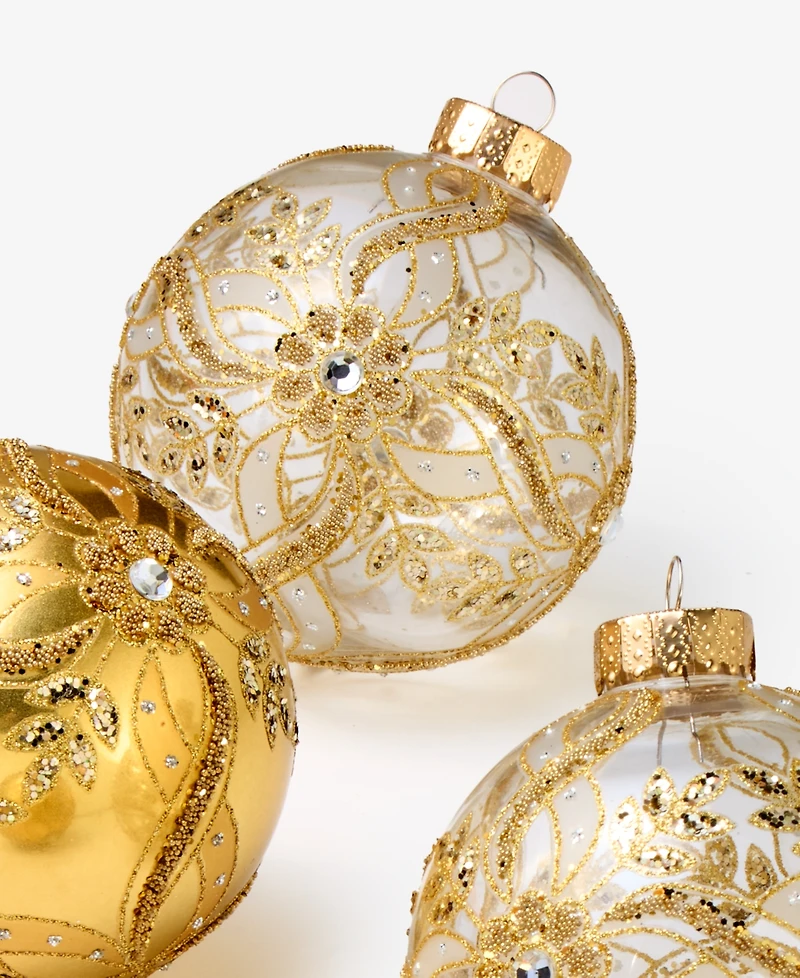 Holiday Lane Opulence Shatterproof Gold-Tone Decorated Ball Ornaments, Set of 4, Macy's Exclusive