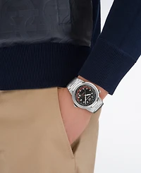 Ferragamo Men's F-80 Gmt Worldtime Silver Stainless Steel Bracelet Watch 43mm