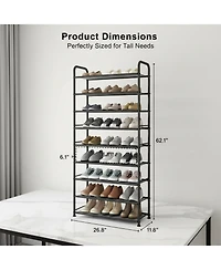 Yigii 10-Tier Shoe Rack Sturdy Mesh Shelves Large Capacity Adjustable Feet