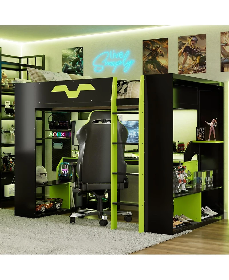 Streamdale Furniture Loft Bed with Power, Usb-c, Cable Mgmt, Rgb