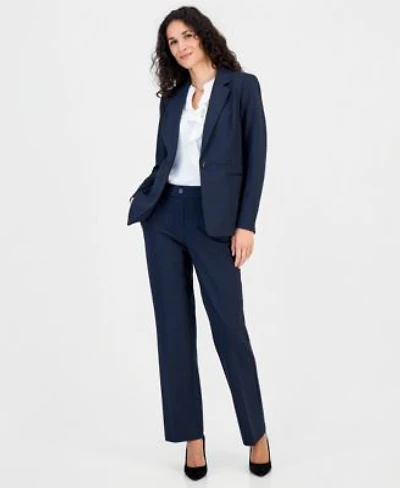 Kasper Womens Notch Collar Jacket Ruffled Sleeveless Blouse Pull On Straight Leg Pants