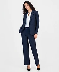 Kasper Womens Notch Collar Jacket Ruffled Sleeveless Blouse Pull On Straight Leg Pants