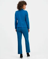 Kasper Womens Notched Collar Jacket Printed Knot Front Sleeveless Blouse Audrey Pull On Trousers