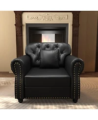 Maison Boucle 41.3'' Faux Leather Sofa Chair, Tufted Nailhead, Solid Wood