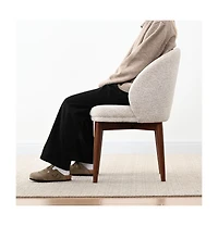 Maison Boucle Upholstered Barrel Dining Side Chairs with Walnut Wood Legs, Set of 2
