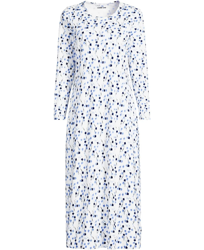 Lands' End Plus Cotton Long Sleeve Midcalf Nightgown