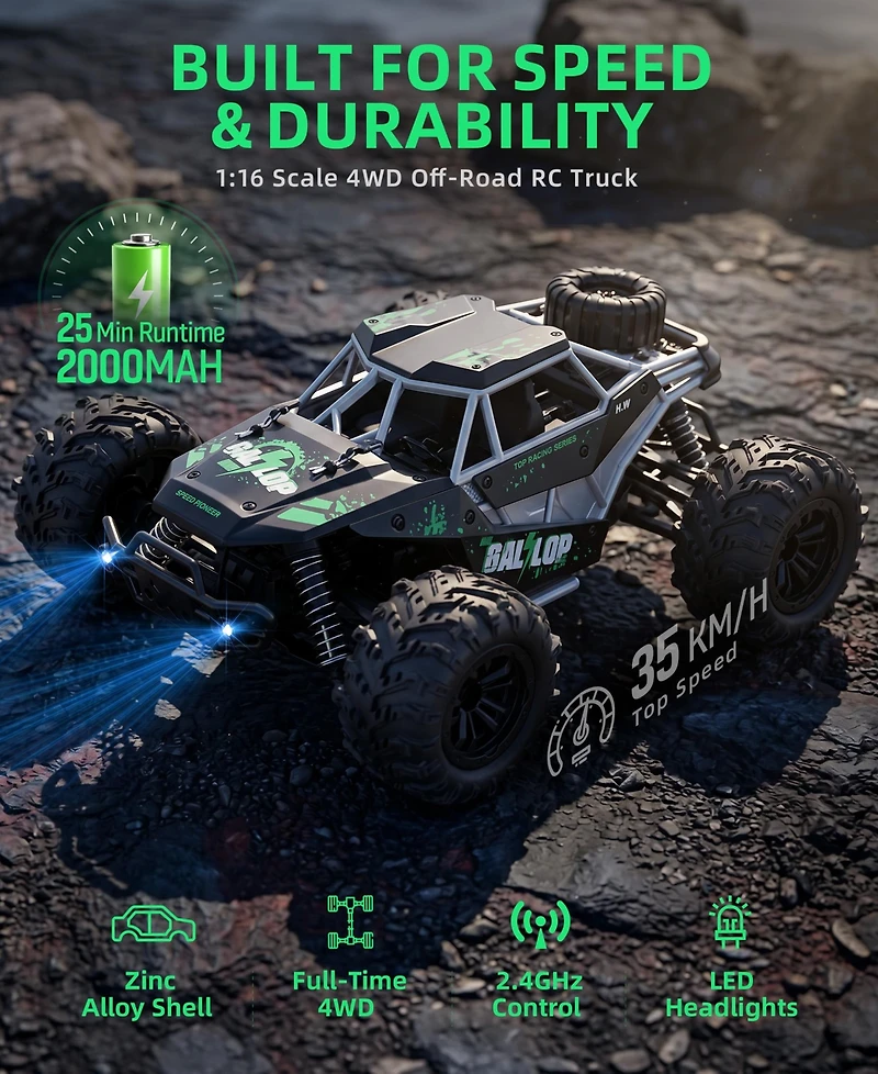 Sugift Remote Control Car 1:16 Scale 4WD Off Road Monster Truck for Kids Adults