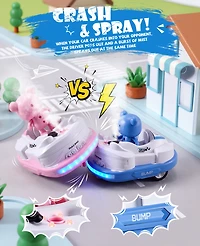 Sugift Rc Bumper Cars Toys 2 Pack Kids Led Battle Set with Pop Up Figures