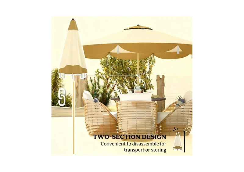Clihome Outdoor Umbrella with Crank, Patio Umbrella, 8 Ribs, Push Button Tilt