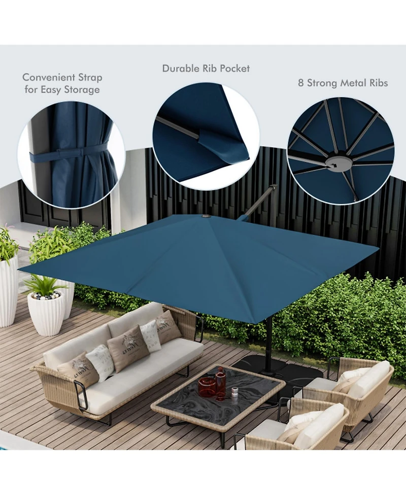 Clihome Square Patio Cantilever Umbrella with 360degree(s) Rotation
