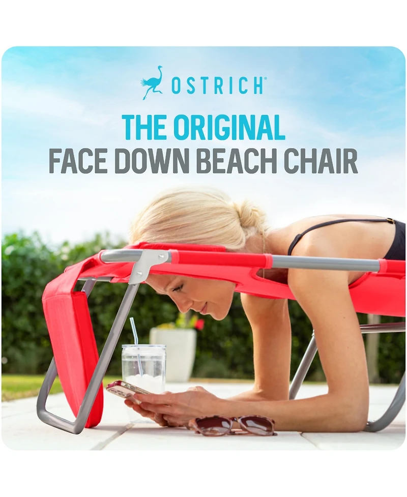 Ostrich The Deluxe 3N1 Lightweight Outdoor Beach Lounge Chair w/ Footrest, Red