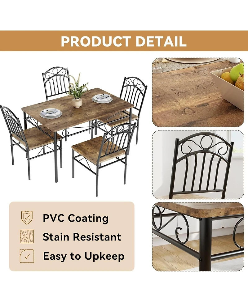 gaomon Dining Table Set for 4, Farmhouse Kitchen Table Chairs Rubber Wood Legs