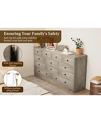 homfan 12 Drawer Dresser with Power Outlets and Usb Ports for Bedroom, Living Room, Hallway