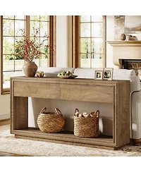 Tribesigns 63" Console Table with 2 Drawers, Farmhouse Entryway Table with Open Storage Shelf, Wooden Sofa Console Behind the Couch