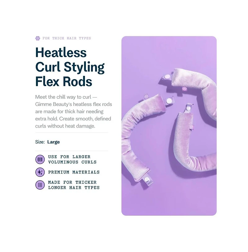 Gimme Beauty Chill Curl Heatless Flex Rods Gentle and Bendable Hair Rods for Overnight Curls Snap Closure for Secure Hold Thick Hair, 4 Count