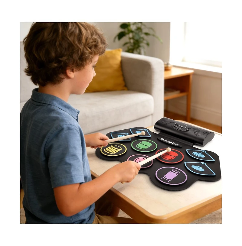 Artudatech Portable 9-Pad Electronic Drum Set with Built-in Speaker, 128 Rhythms and 1000mAh Battery