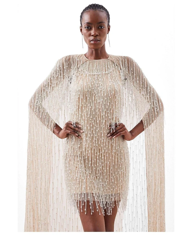 Karen Millen Women's Fringe Cape Mini Dress