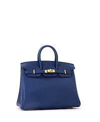 Pre-Owned HERMES Birkin 25 Handbag Blue Novillo with Gold Hardware