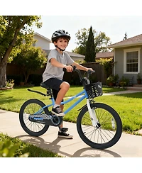 Slickblue 20 Inch Kids Bike Adjustable with Kickstand and Storage Basket for Aged 8+ Years