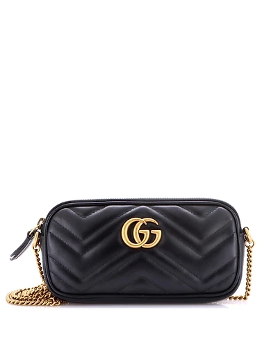 Pre-Owned Gucci Mini Gg Marmont Chain Crossbody Bag Matelasse Leather