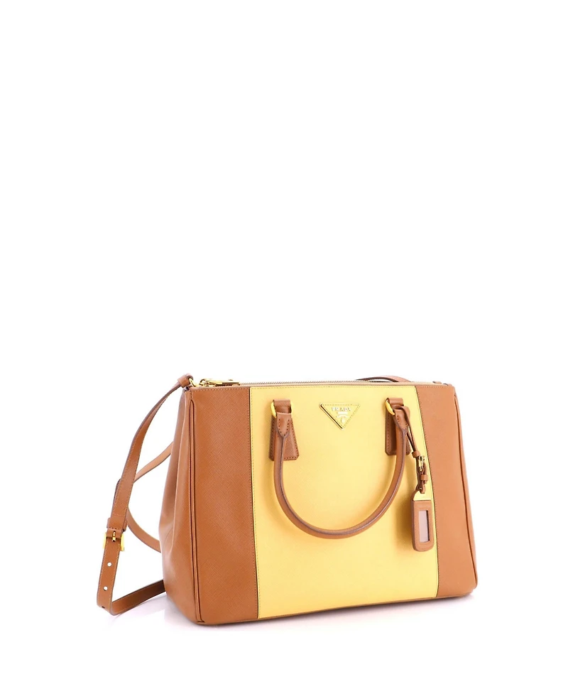 Pre-Owned Prada Medium Bicolor Double Zip Lux Tote Saffiano Leather