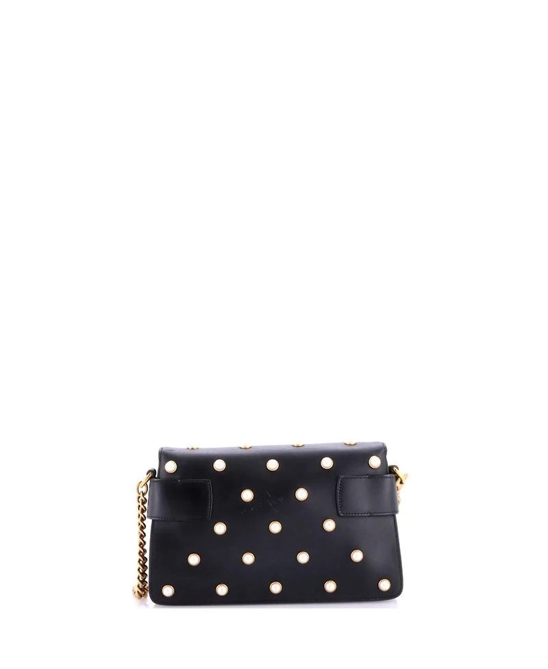 Pre-Owned Gucci Mini Broadway Pearly Bee Shoulder Bag Embellished Leather
