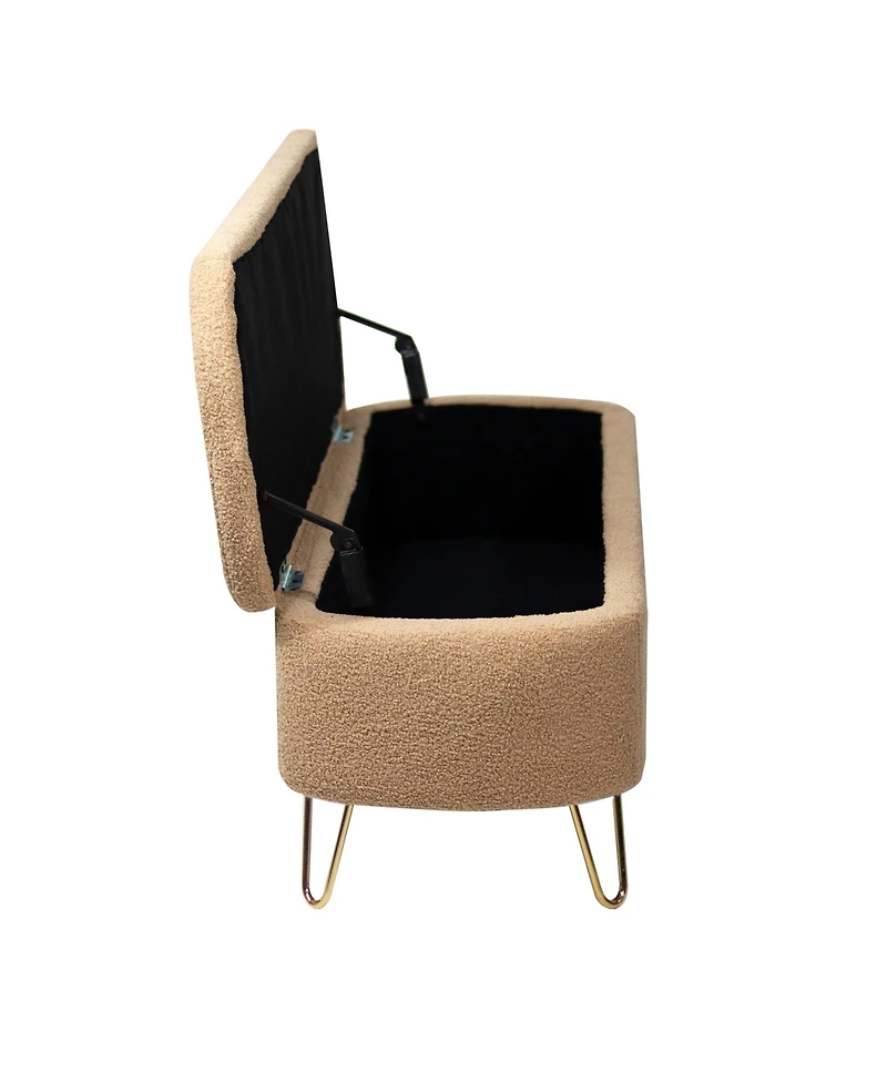 sumyeg Storage Ottoman Bench for End of Bed Gold Legs Modern Grey Faux Fur Entryway Upholstered Padded