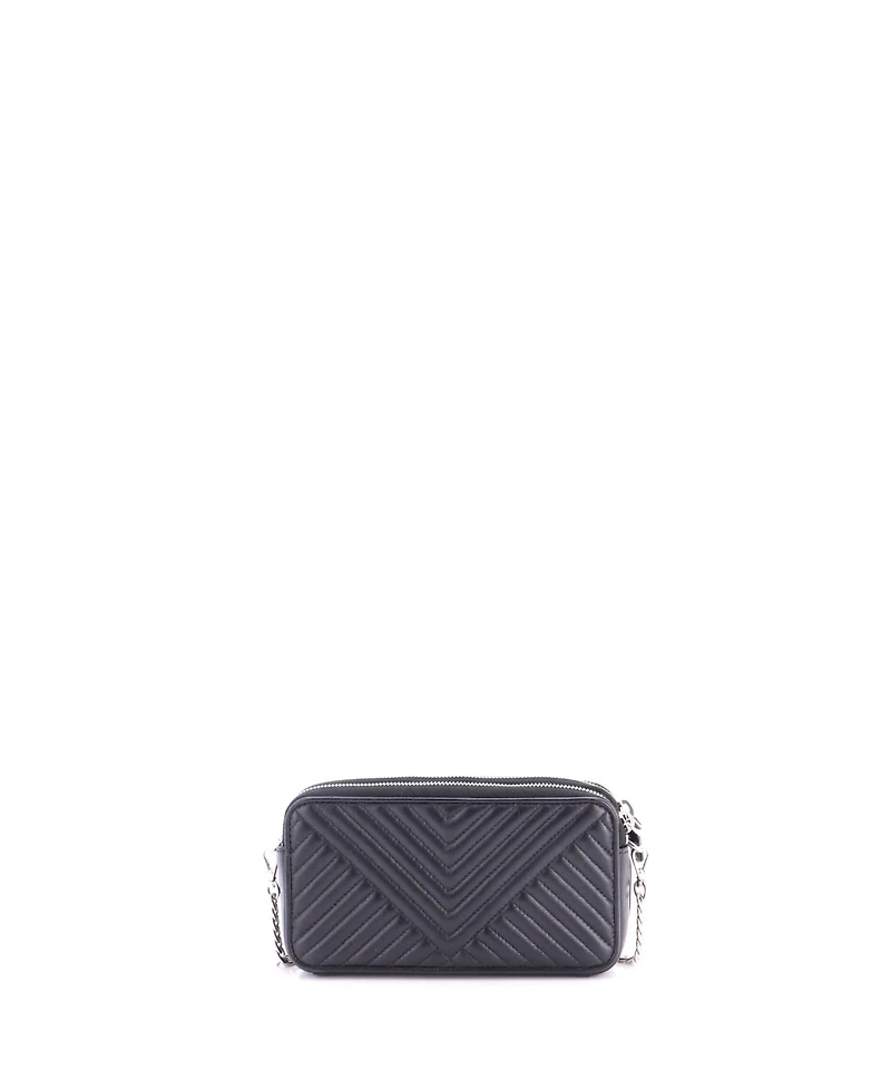 Pre-Owned Prada Mini Double Zip Wallet on Chain Crossbody Chevron Leather