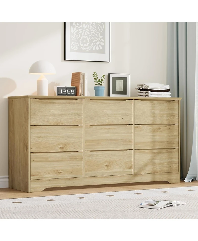 gaomon Wooden Dresser with 9 Drawers, Tall Modern Closet with Deep Storage, Large Chest of Drawers with Wide Top, Long Storage Dresser for Bedroom