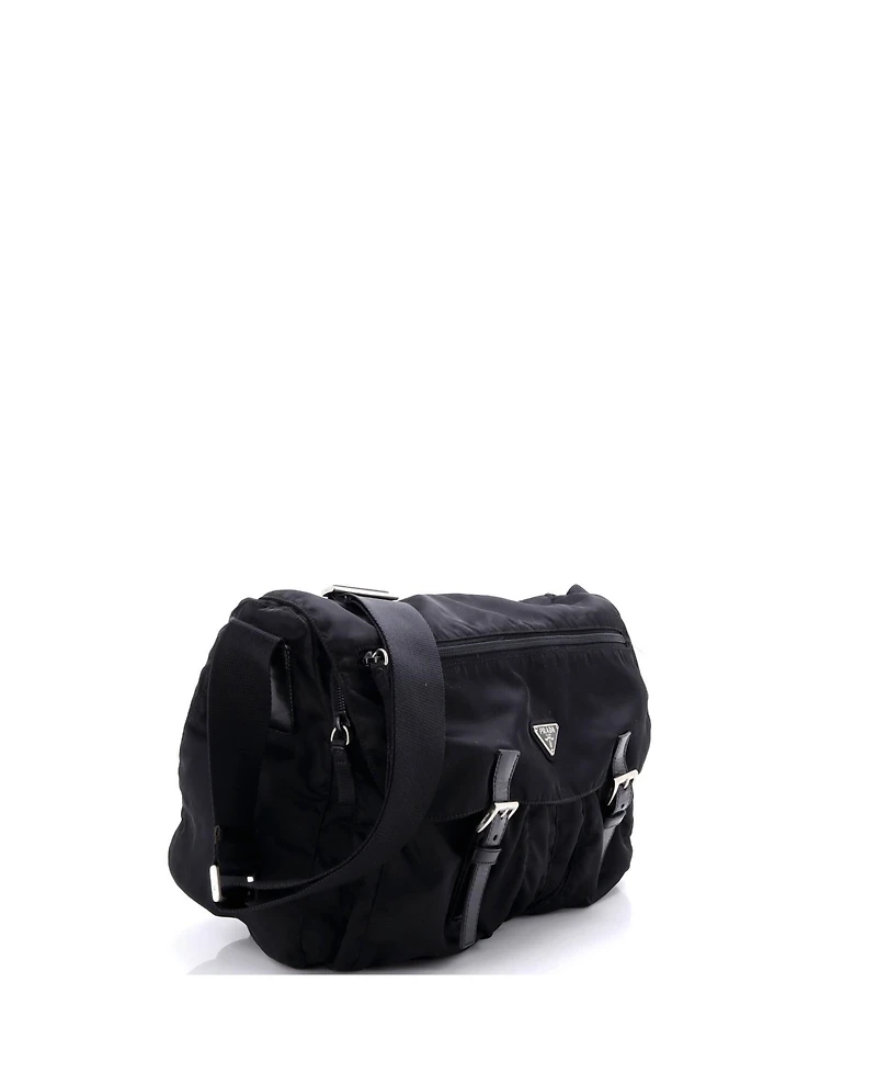 Pre-Owned Prada Vintage Double Buckle Flap Messenger Bag Tessuto