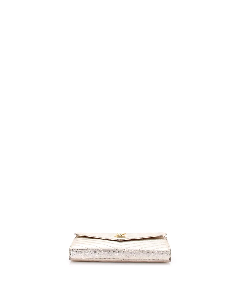 Pre-Owned Saint Laurent Medium Classic Monogram Wallet on Chain Matelasse Chevron Metallic Leather