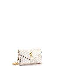 Pre-Owned Saint Laurent Medium Classic Monogram Wallet on Chain Matelasse Chevron Metallic Leather