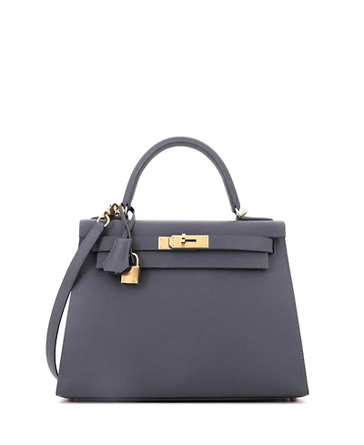 Pre-Owned HERMES Kelly 28 Handbag Grey Epsom with Permabrass Hardware