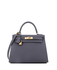 Pre-Owned HERMES Kelly 28 Handbag Grey Epsom with Permabrass Hardware