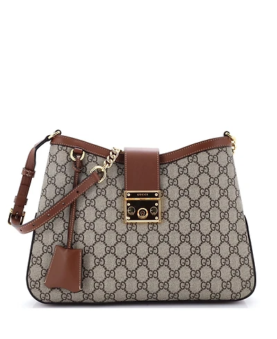 Pre-Owned Gucci Medium Padlock Chain Shoulder Bag Gg Coated Canvas with Leather
