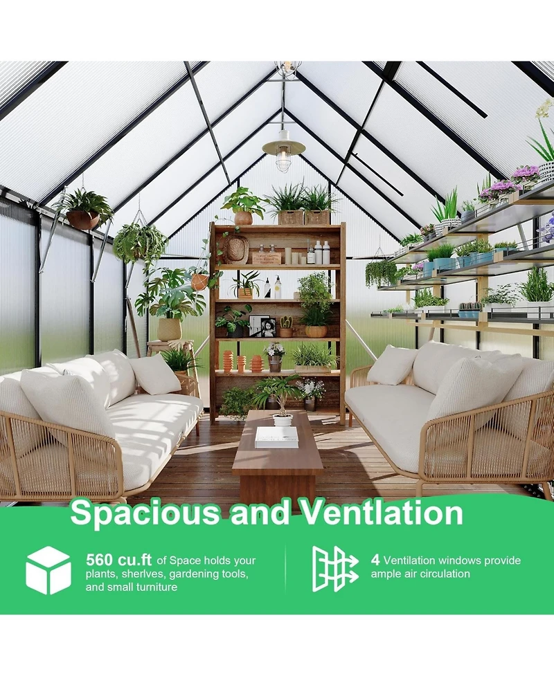 gaomon 8x10 Aluminum-Framed Polycarbonate Heavy Duty with Quick Setup Structure and Roof Vent