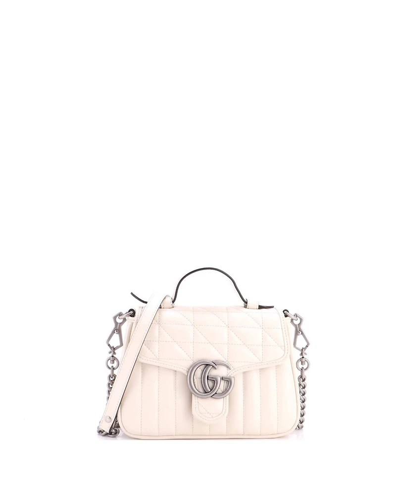 Pre-Owned Gucci Mini Gg Marmont Top Handle Flap Bag Mixed Matelasse Leather
