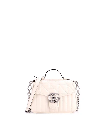 Pre-Owned Gucci Mini Gg Marmont Top Handle Flap Bag Mixed Matelasse Leather