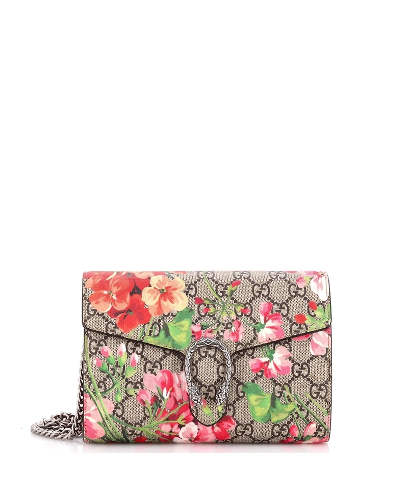 Pre-Owned Gucci Small Dionysus Chain Wallet Blooms Print Gg Coated Canvas